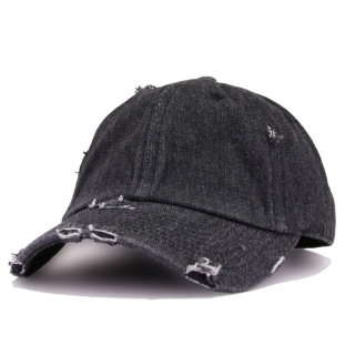 Black Denim Distressed Cap